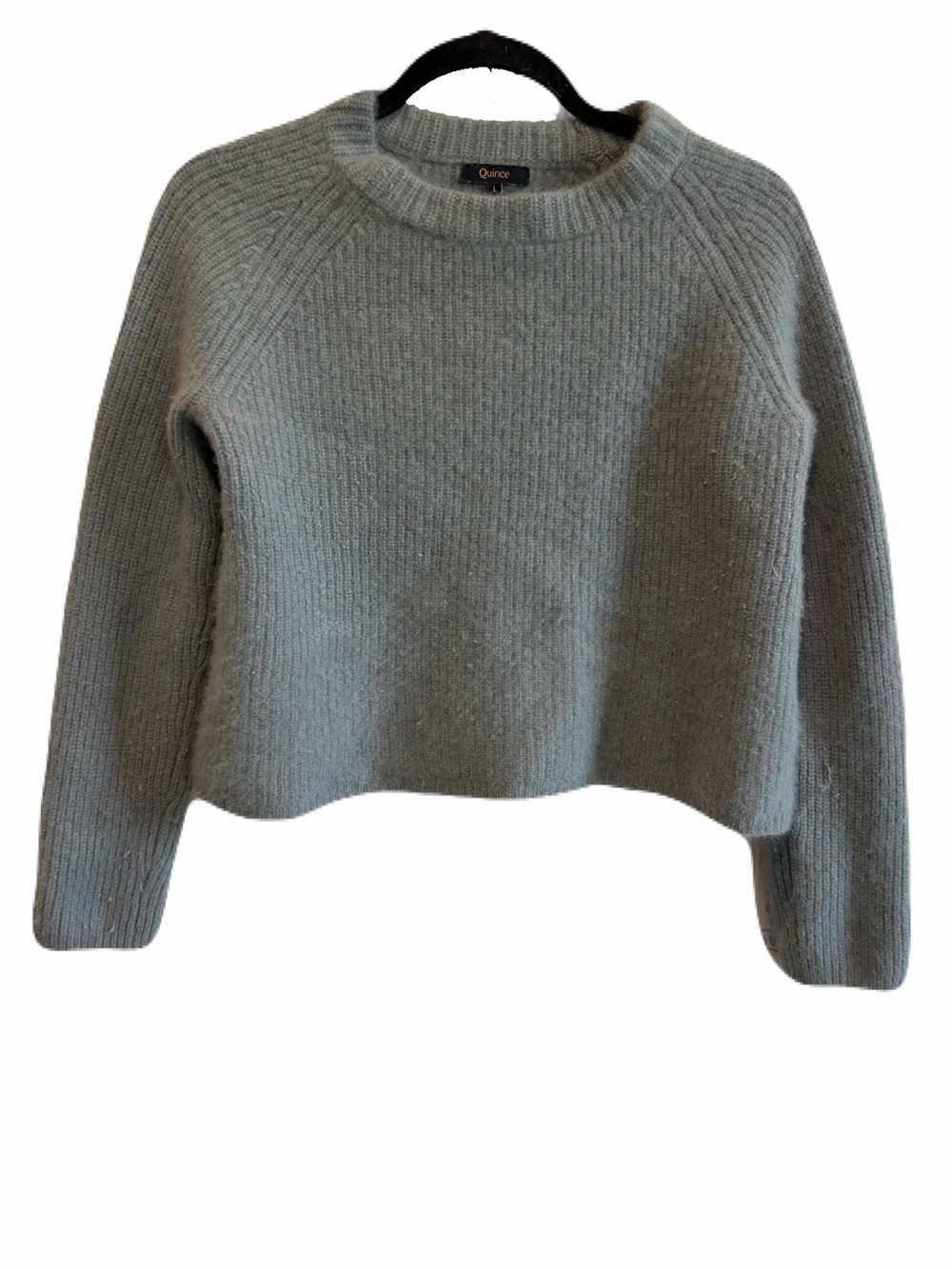 Quince Dusty Blue Mongolian Cashmere Fisherman Crewneck Sweater- L (fits small)